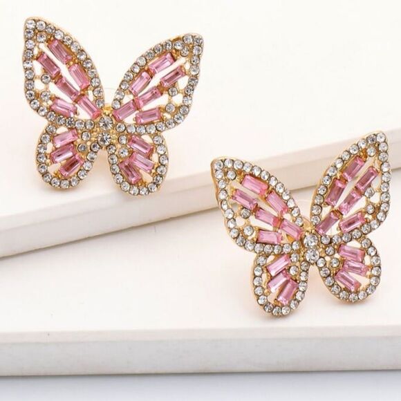 Pink butterfly earrings N329 - Picture 1 of 4